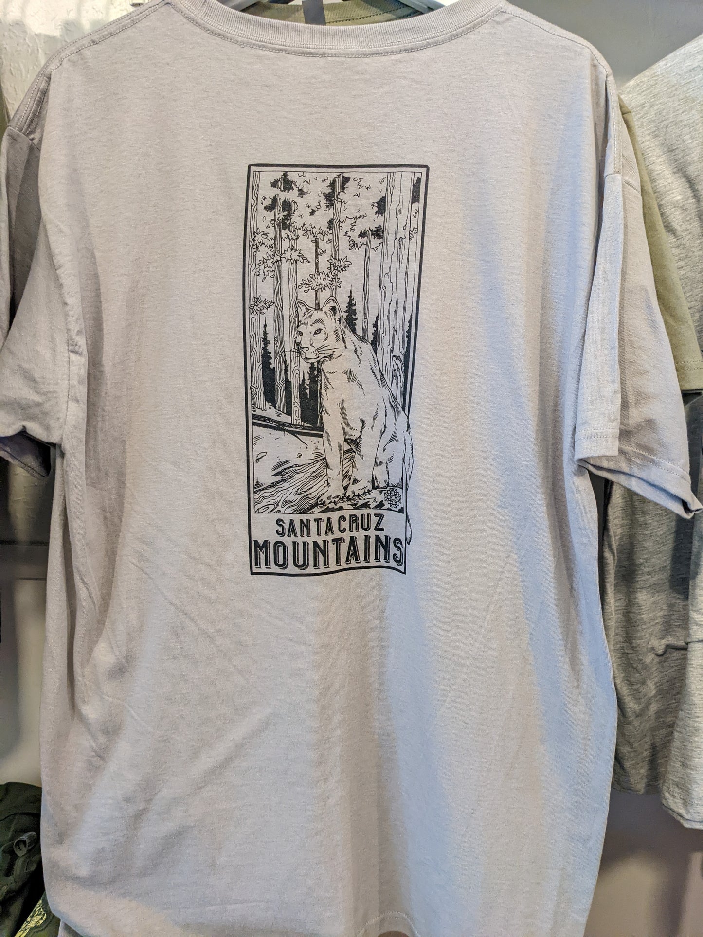 Santa Cruz Mountains shirt back with mountain lion in gray by SCM Clothing
