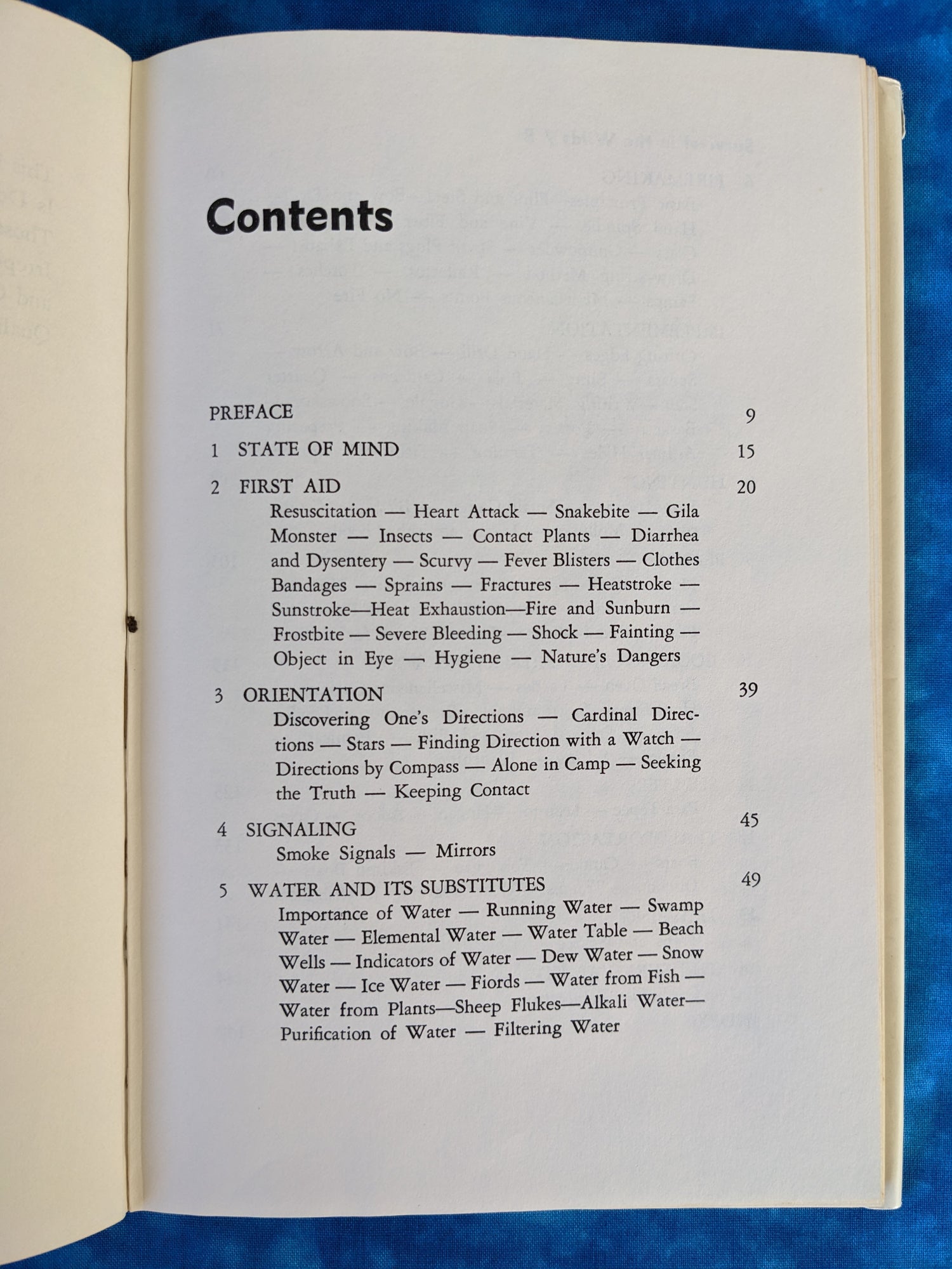 Survival in the Wilds vintage book content page