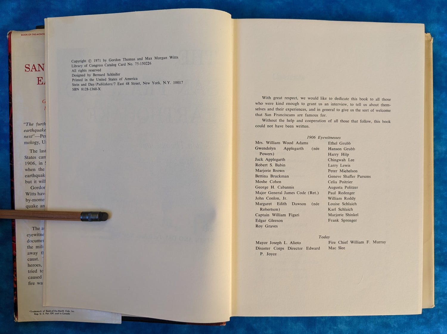 The San Francisco Earthquake vintage book acknowledgments