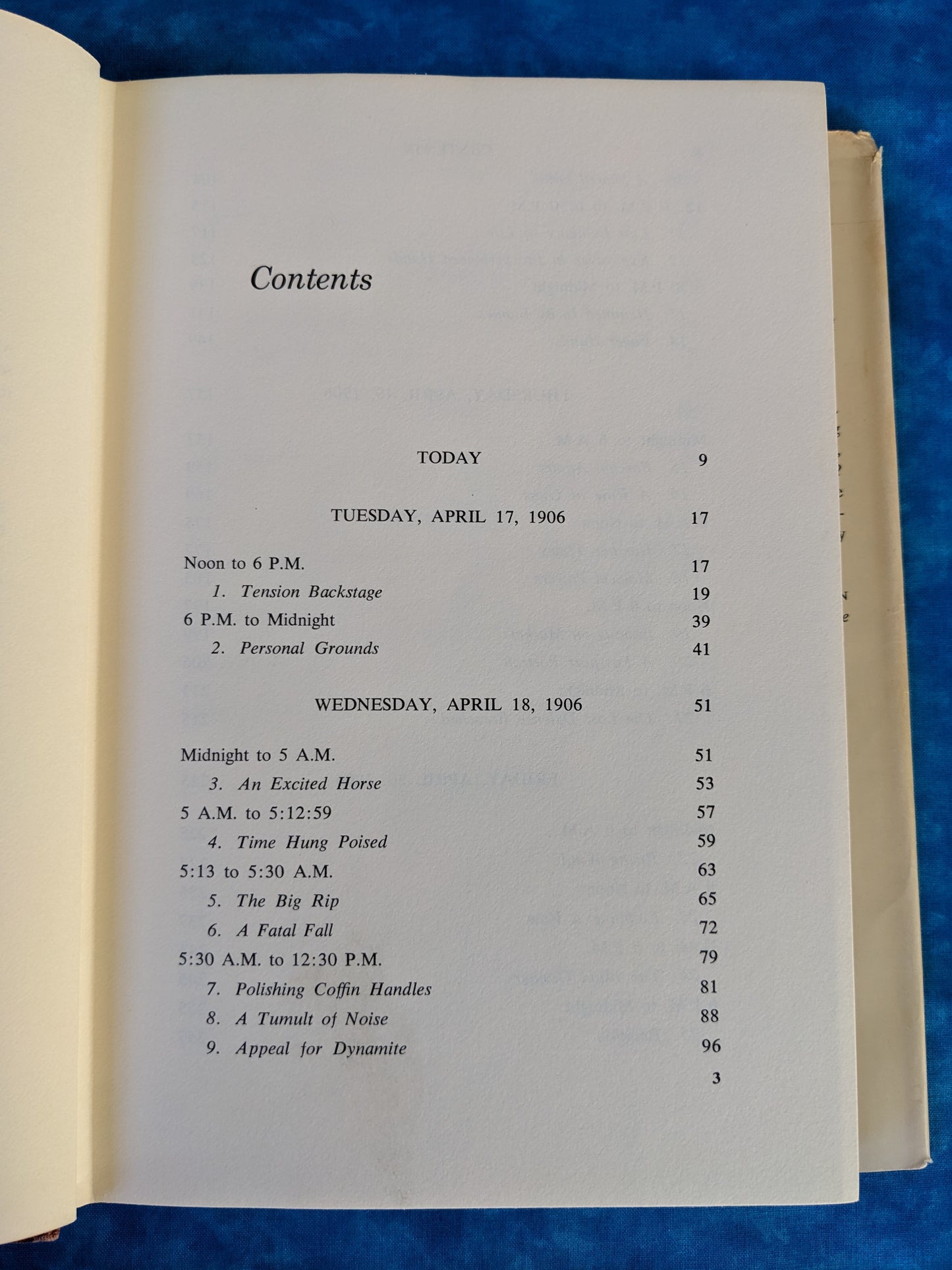 The San Francisco Earthquake vintage book contents page