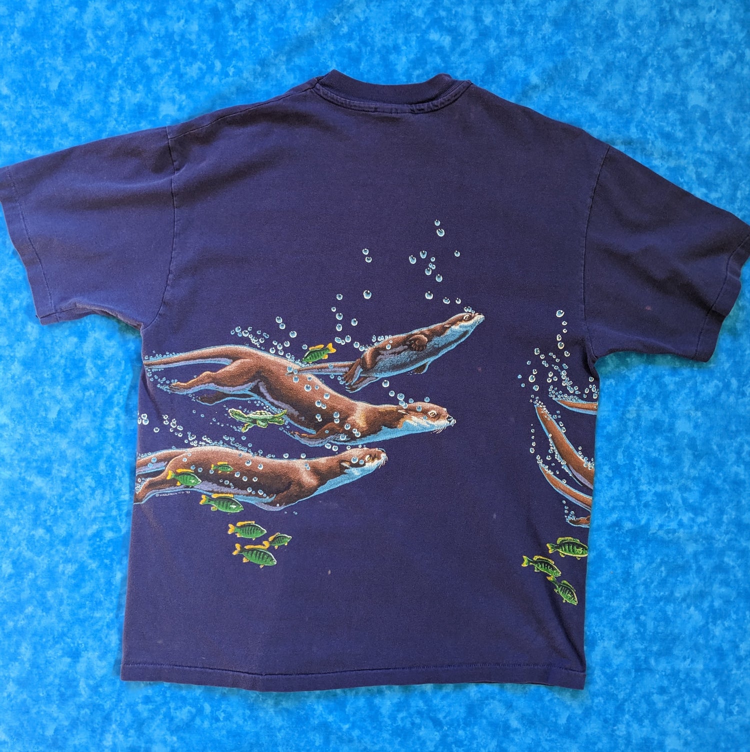 Purple Double Sided Underwater Otters Shirt back