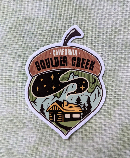 Boulder Creek acorn cabin sticker