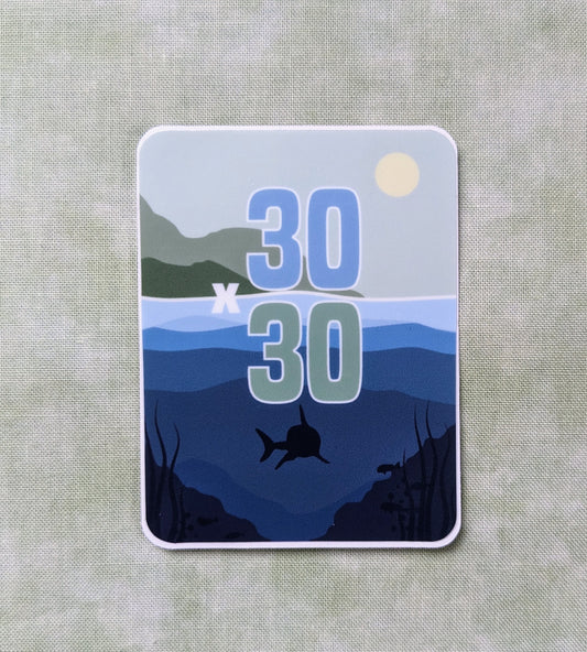 Rectangle sticker with shark ocean and mountain 30x30 design, created by Jackie from Present
