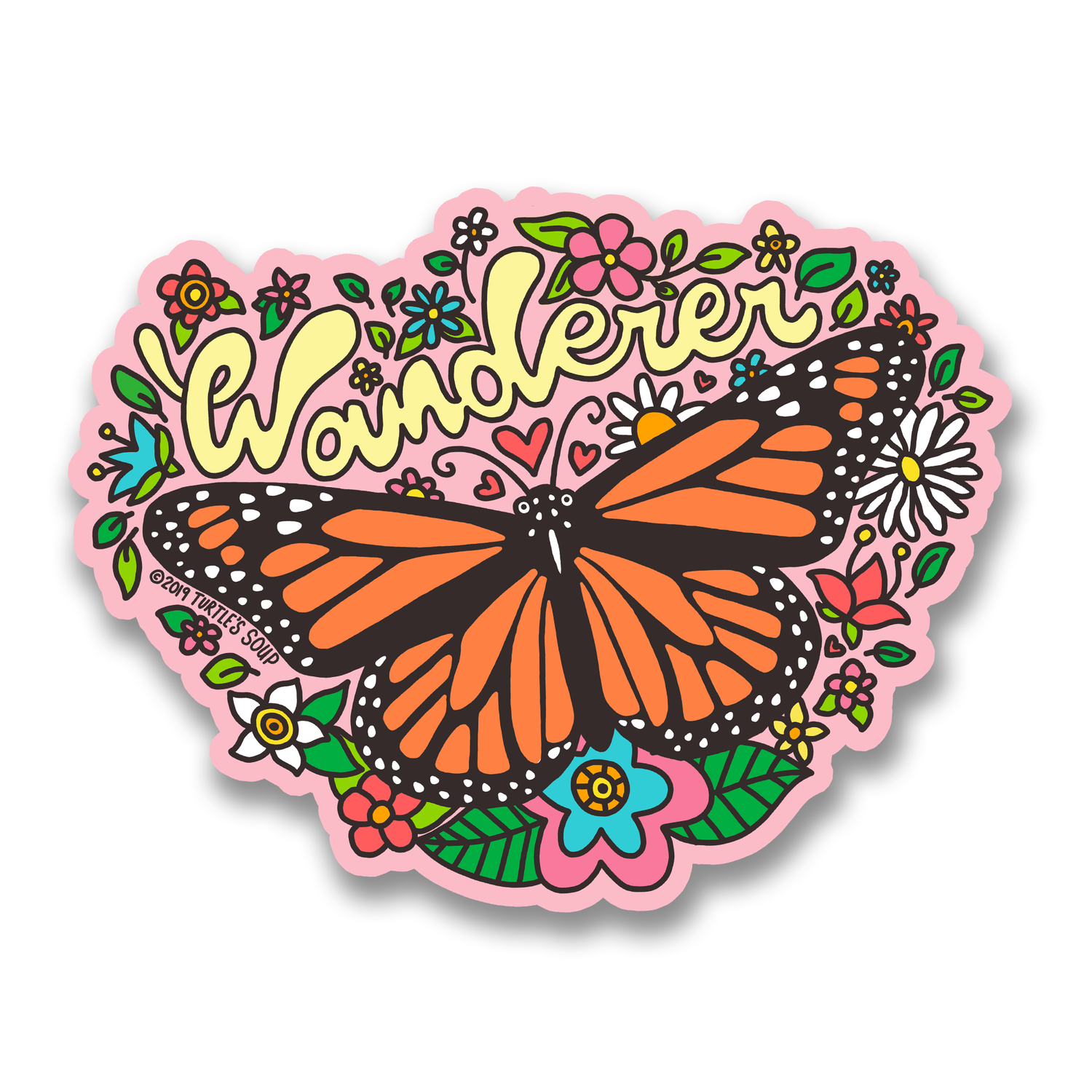 Butterfly wanderer pink floral sticker