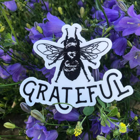 Bee Grateful black and white sticker by Bee Happy Today