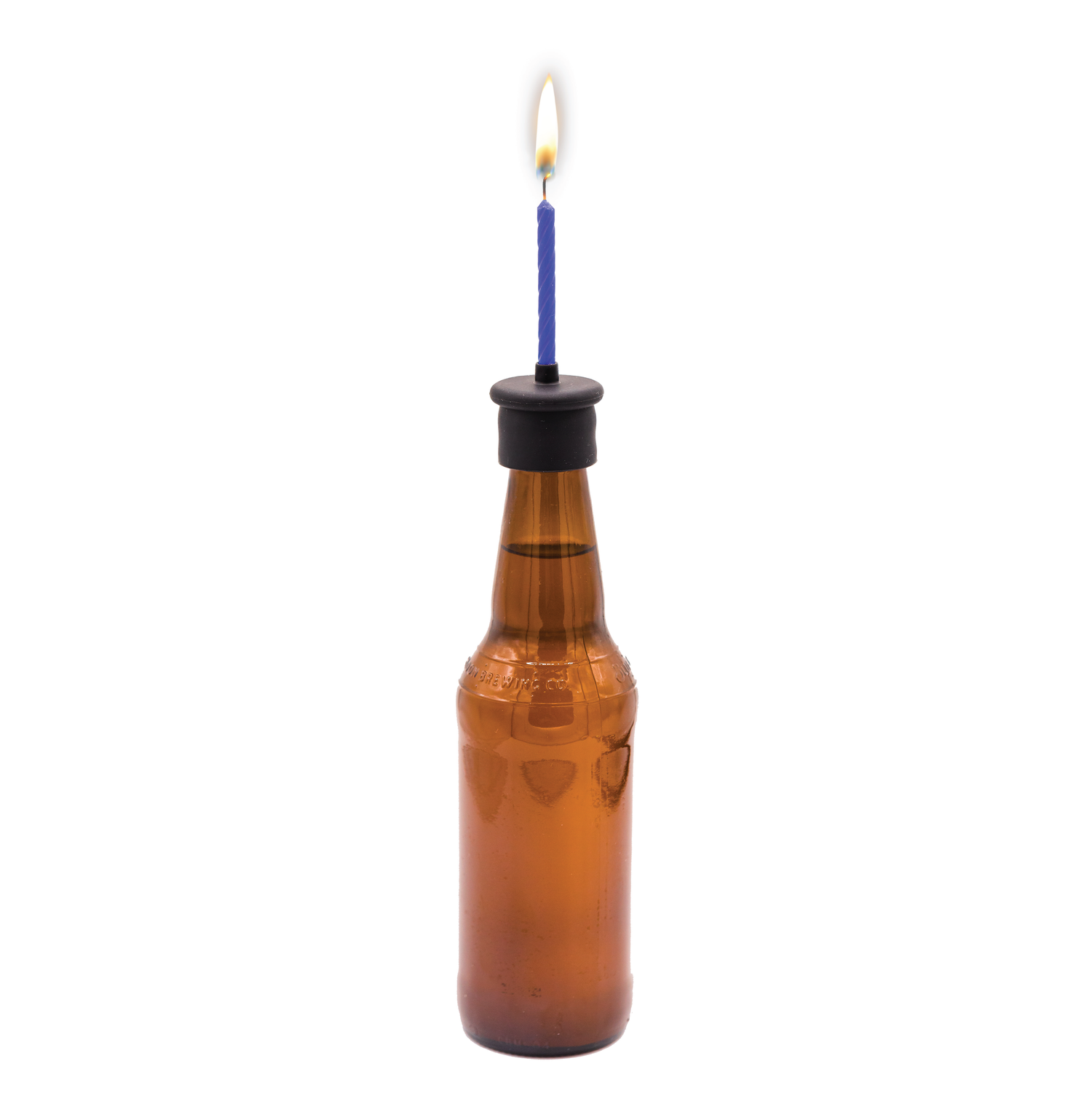 Bottle top candle holder on top of example bottle by Skumps
