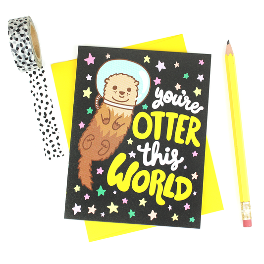 Space otter "You're Otter this world" card with yellow envelope by Turtle's Soup