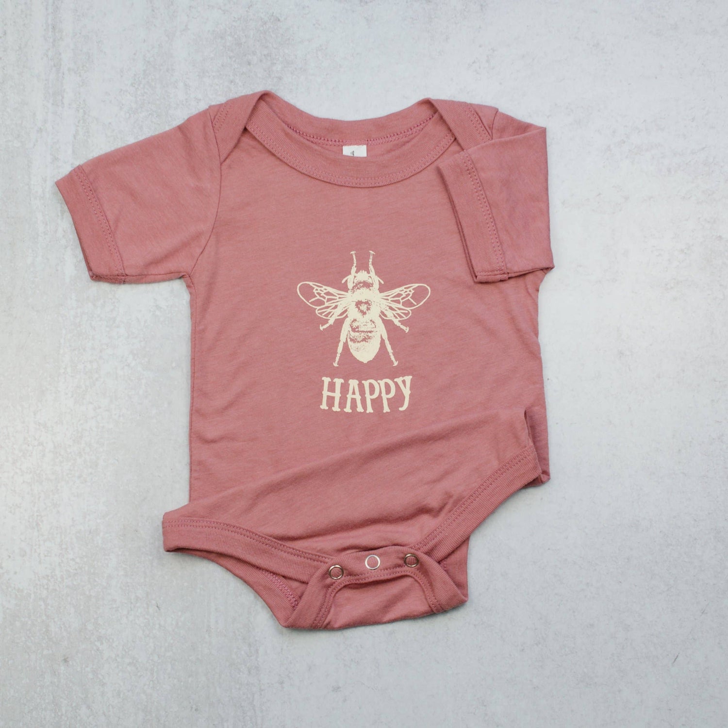 Salmon Pink or Mauve baby onesie Bee Happy by Bee Happy Today
