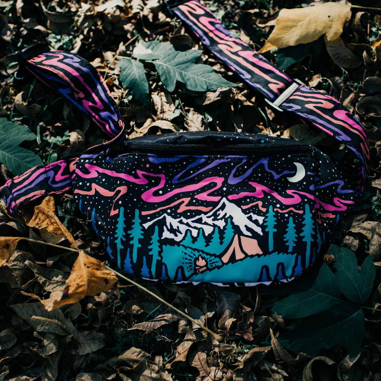 Midnight Camping Space scene fanny pack by Atomic Child