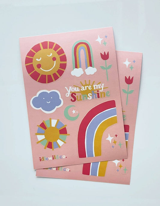 Sunshine sticker sheet with rainbow, flower, cloud and sunshine by Idlewild