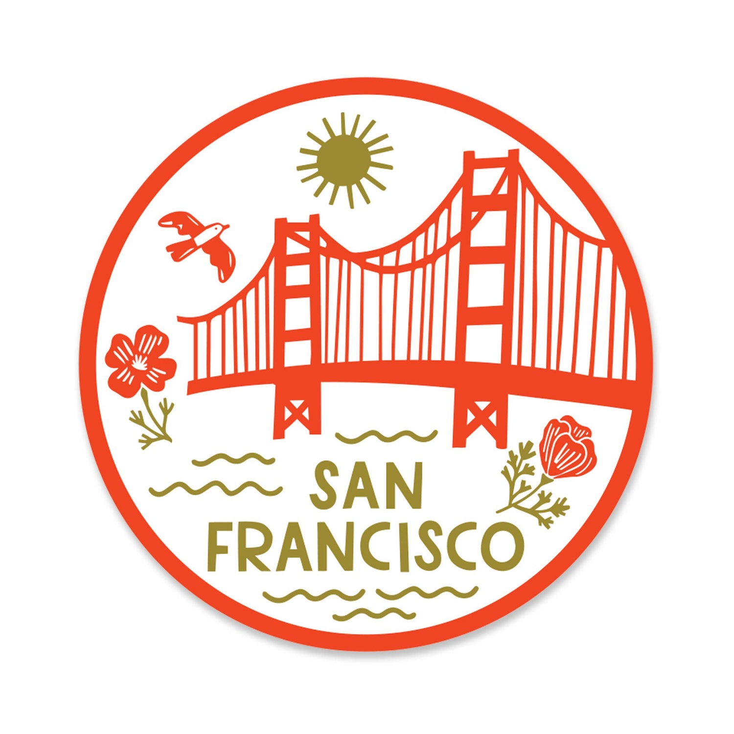 Round San Francisco sticker with Golden Gate Bridge