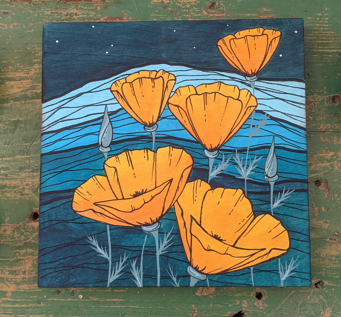 Poppy field square painting, by Skavenge Art